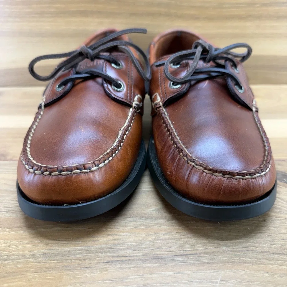 LL BEAN Boat Dock Loafers Mens 10 EE Brown Leather Moc Toe Beach Travel Resort